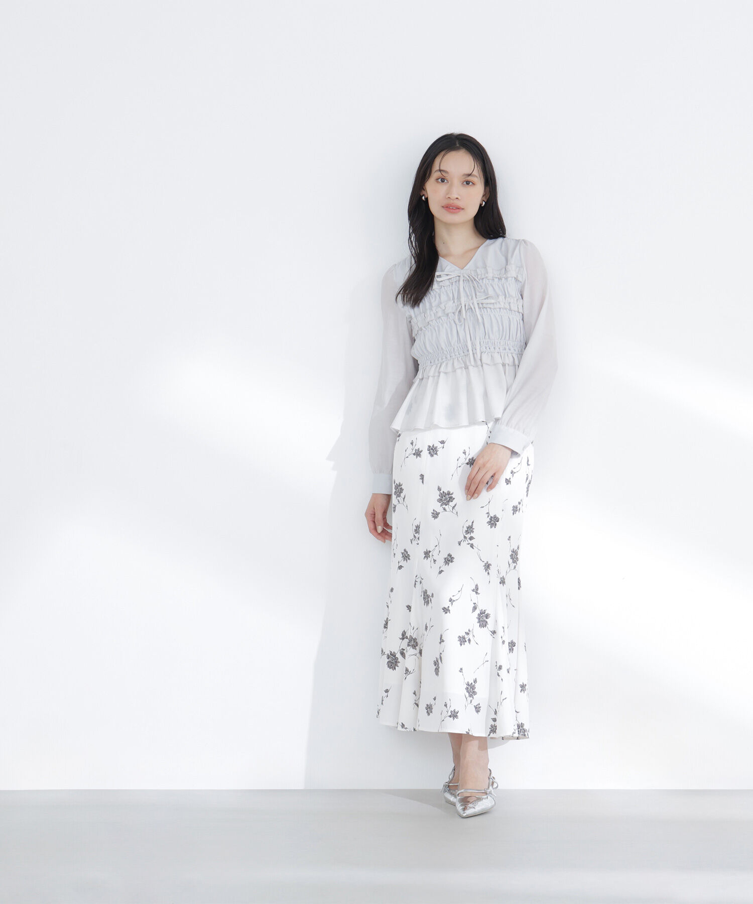  「フロントリボンペプラム楊柳ブラウス」|シャツ・ブラウス|