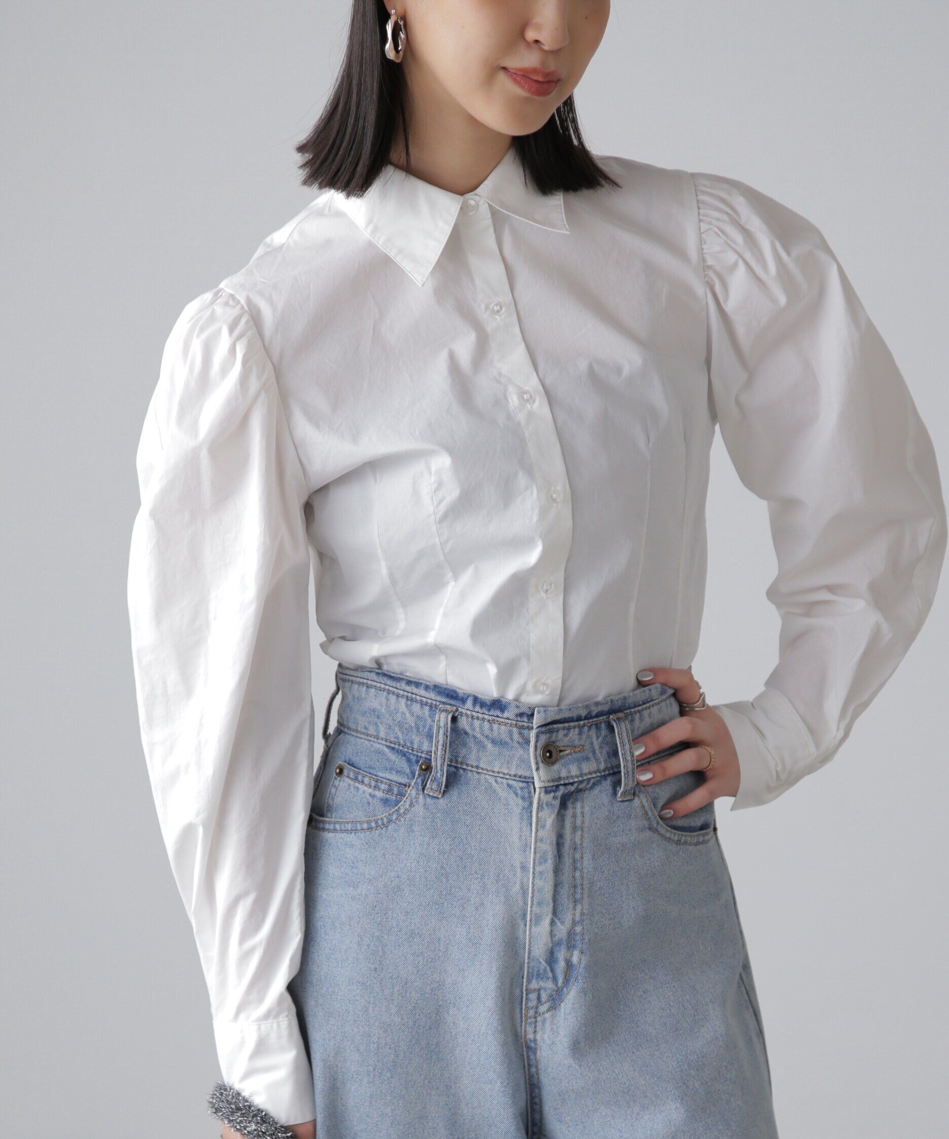  「ウエストシェイプミドル丈シャツ」|シャツ・ブラウス|