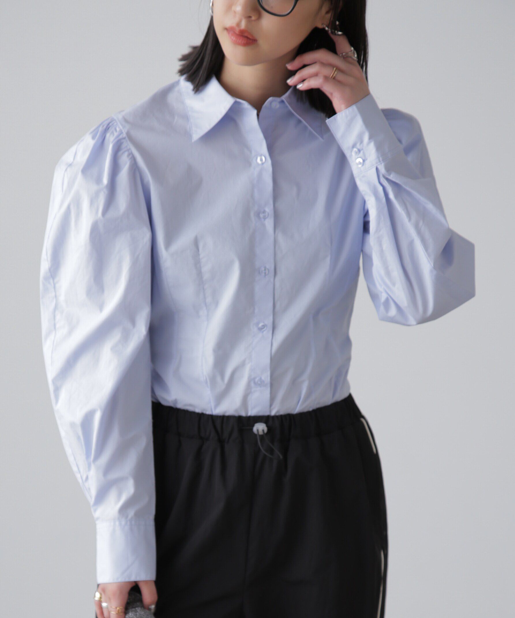  「ウエストシェイプミドル丈シャツ」|シャツ・ブラウス|サックス