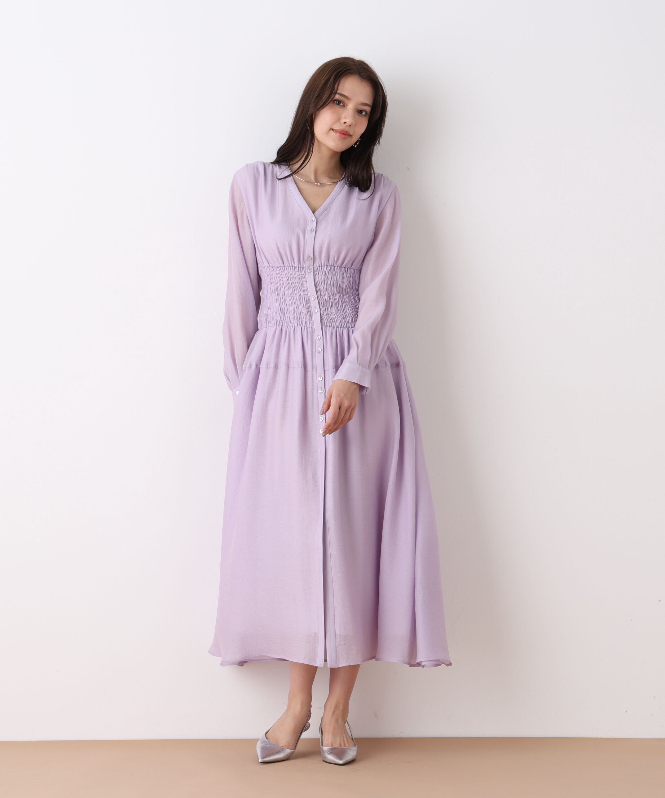  「ウエストシャーリングロングワンピース」|ワンピース|