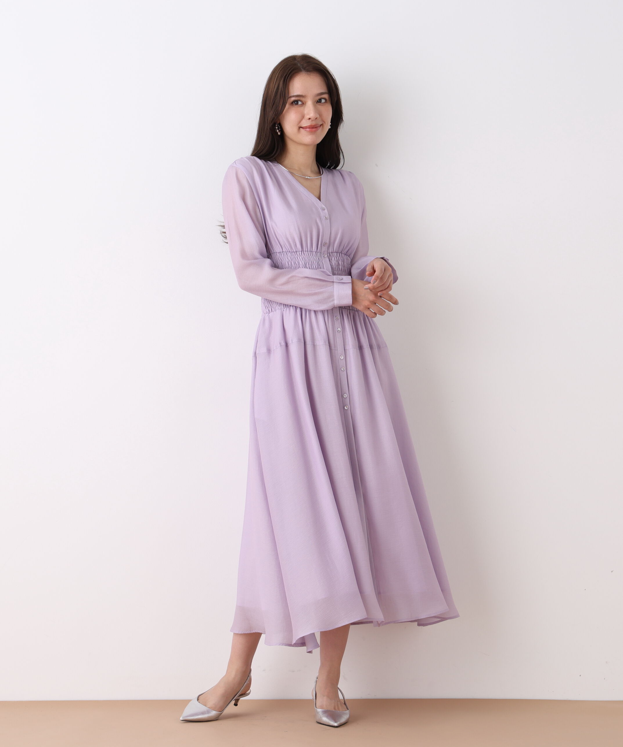  「ウエストシャーリングロングワンピース」|ワンピース|