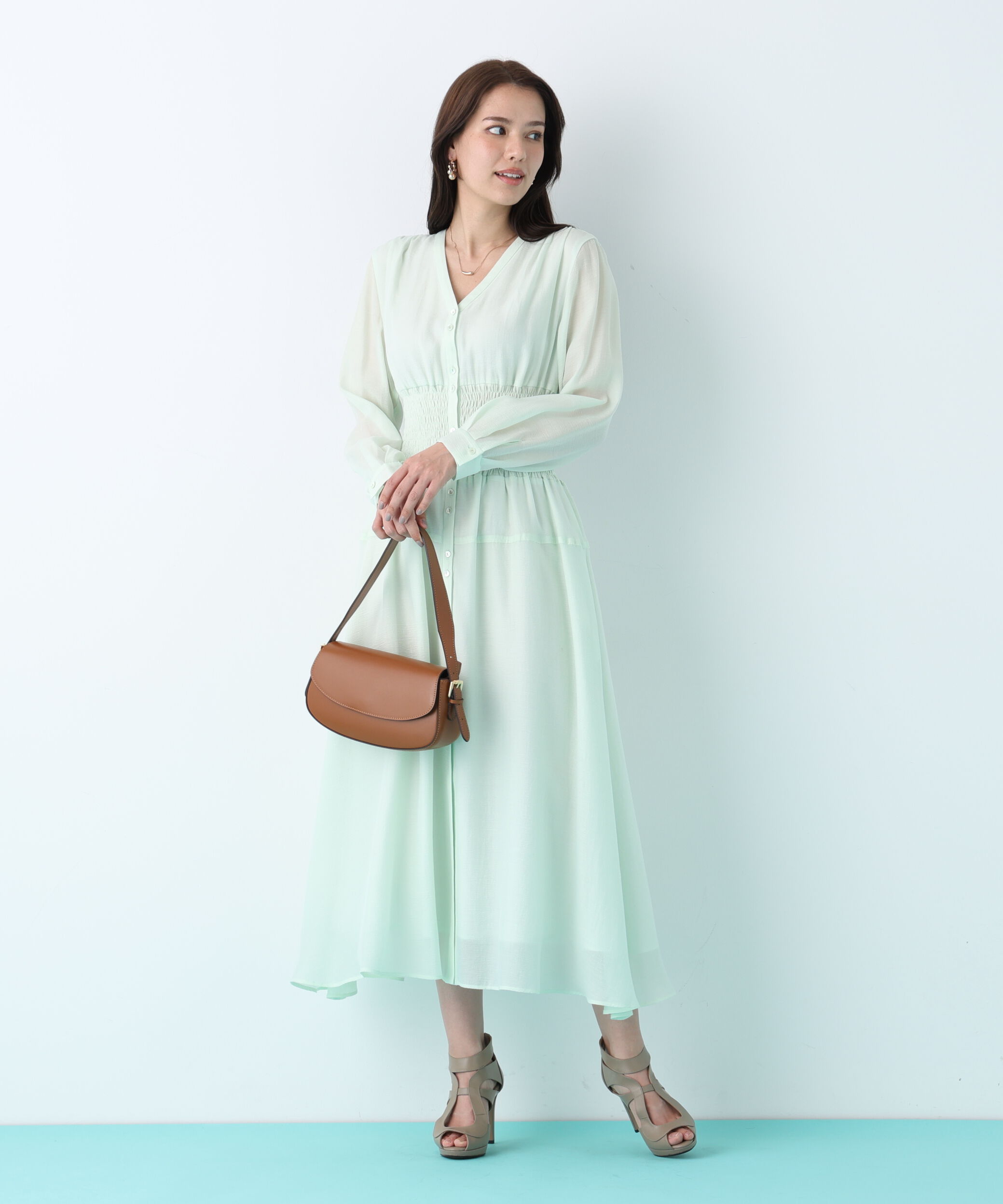  「ウエストシャーリングロングワンピース」|ワンピース|