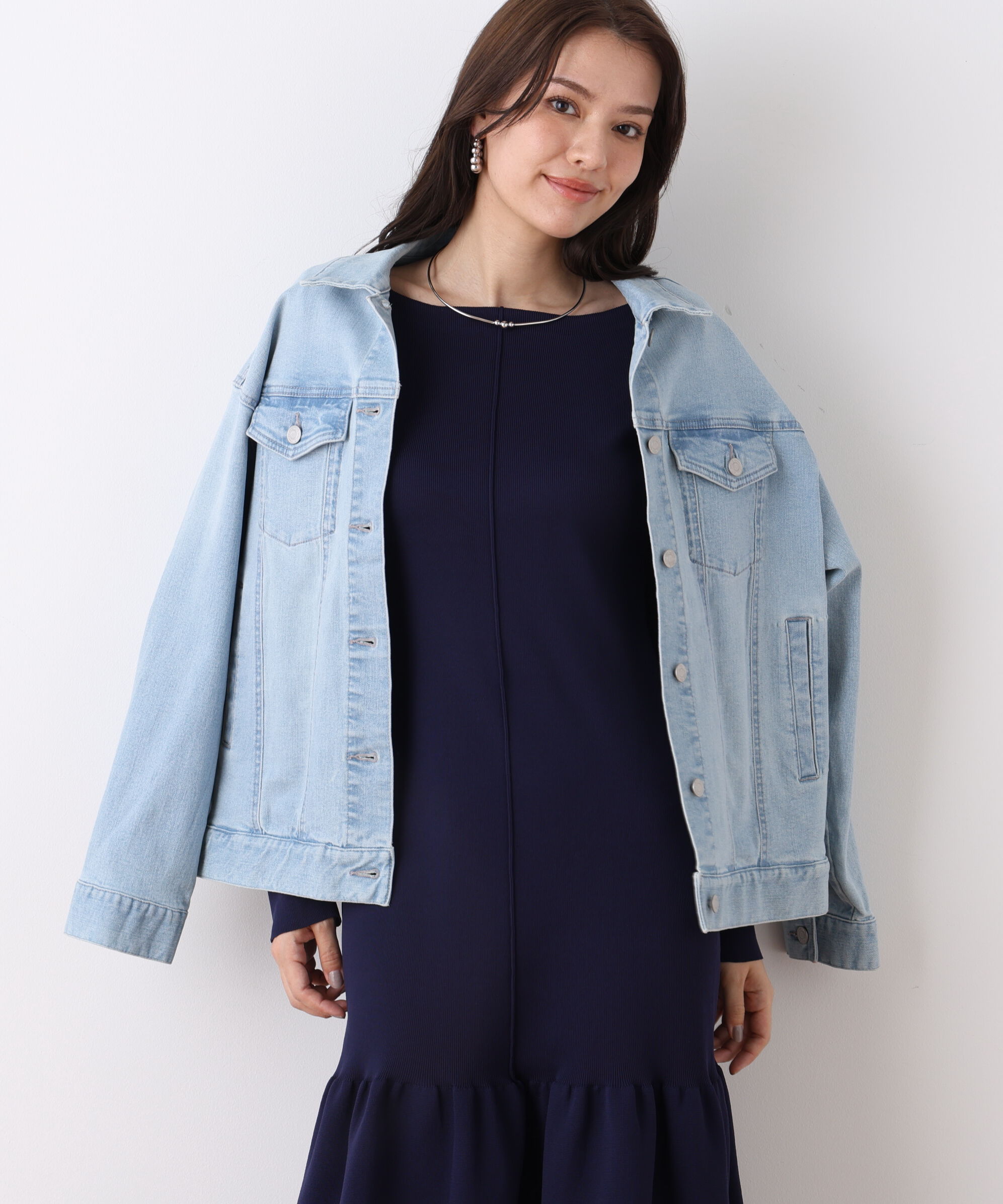  「ルーズカラーデニムジャケット」|ブルゾン・スタジャン|