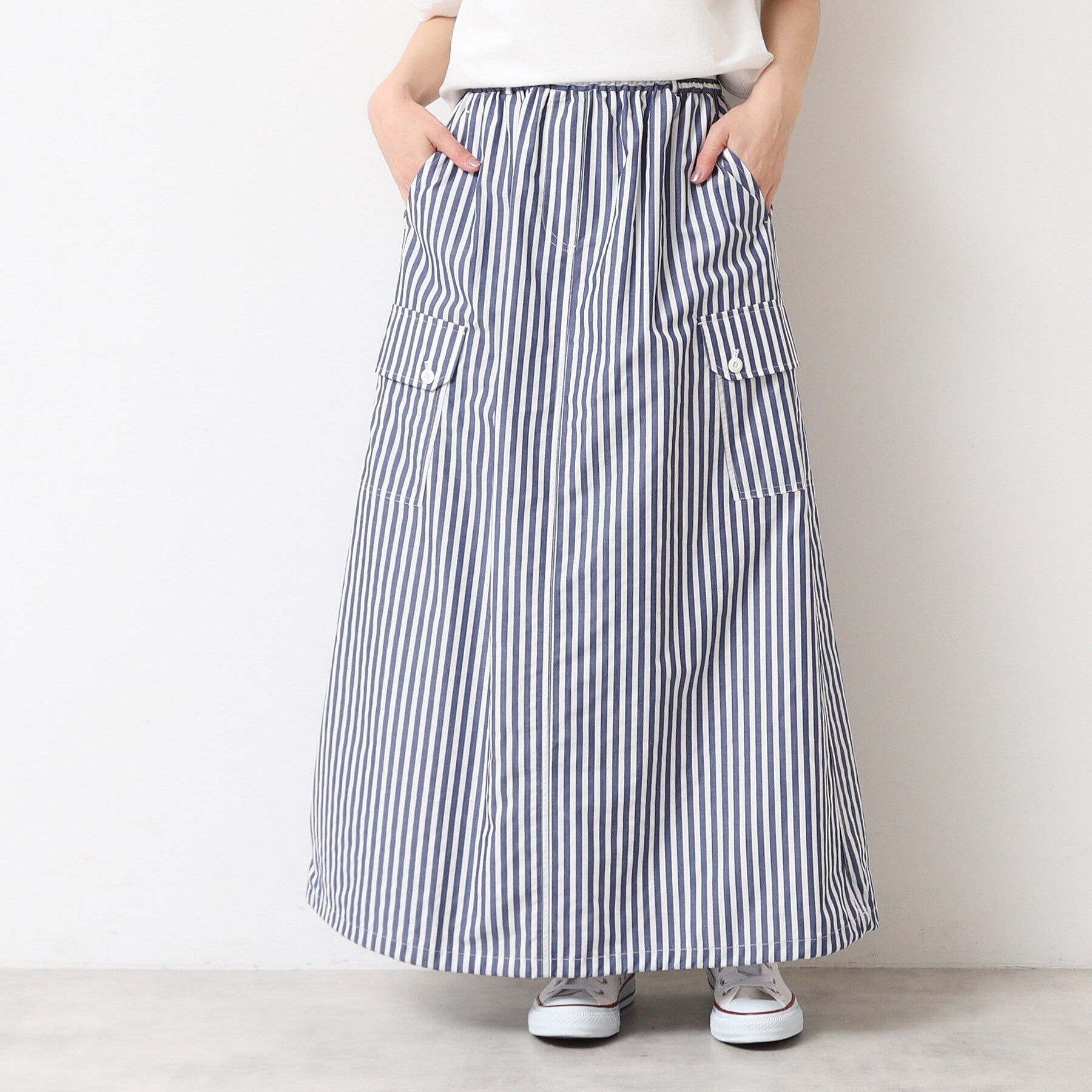 Dessin「【洗える・ウエストゴム】スピンドル付ストライプスカート（S～L）」|スカート|ブルー(393)