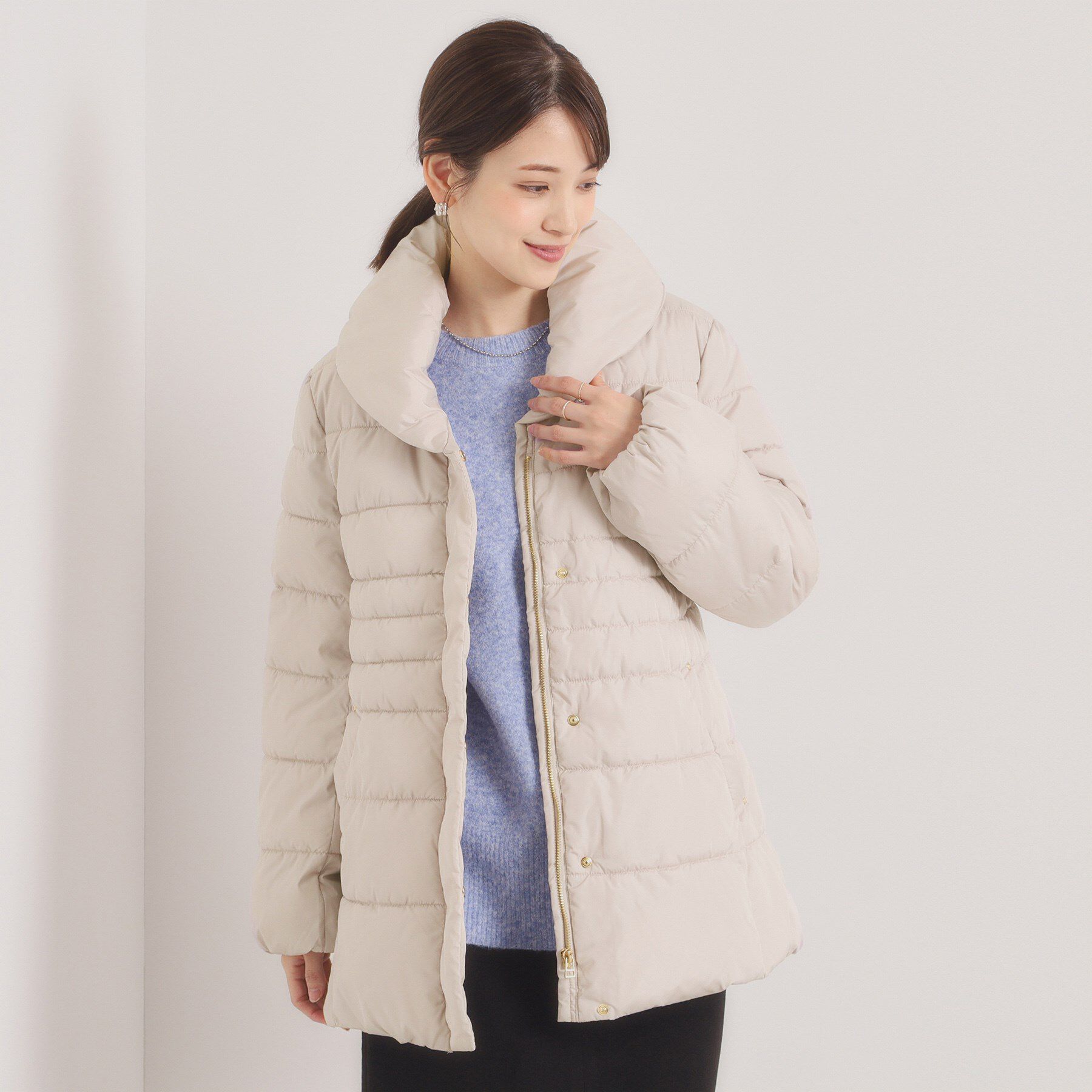 ITS&rsquo;DEMO「【撥水加工】ショールカラー中綿ミディ丈コート」|ダウン|グレージュ(050)