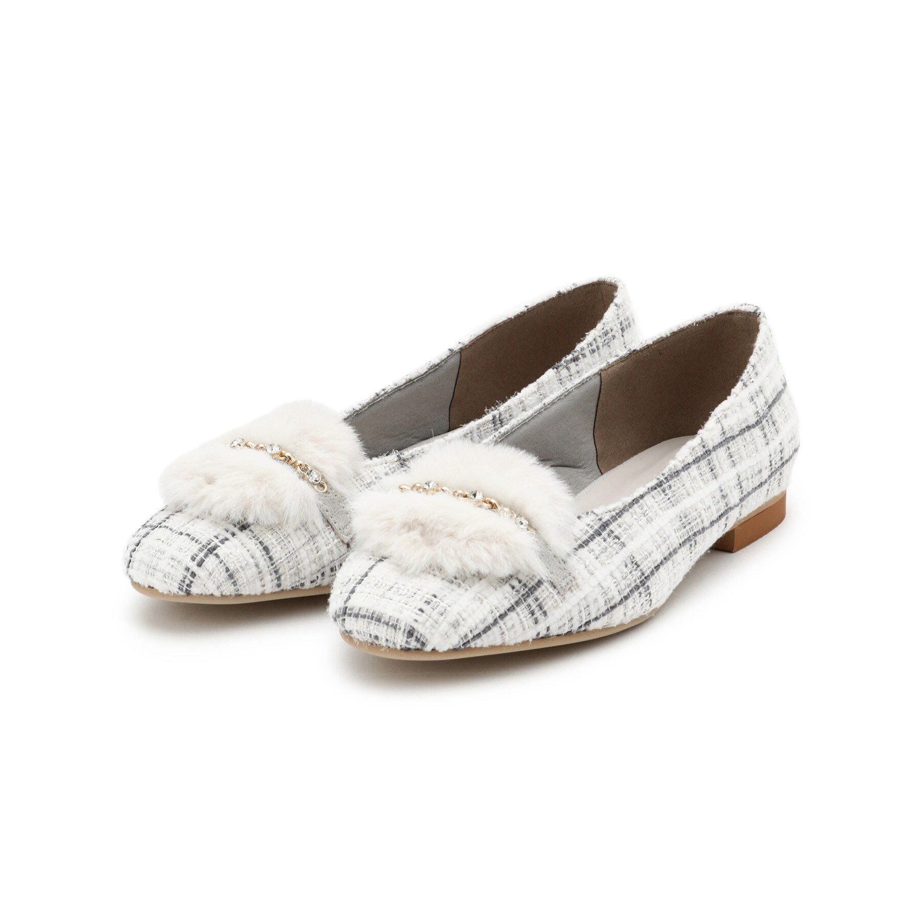 ESPERANZA「ビジューフェイクファーフラットパンプス」|パンプス|