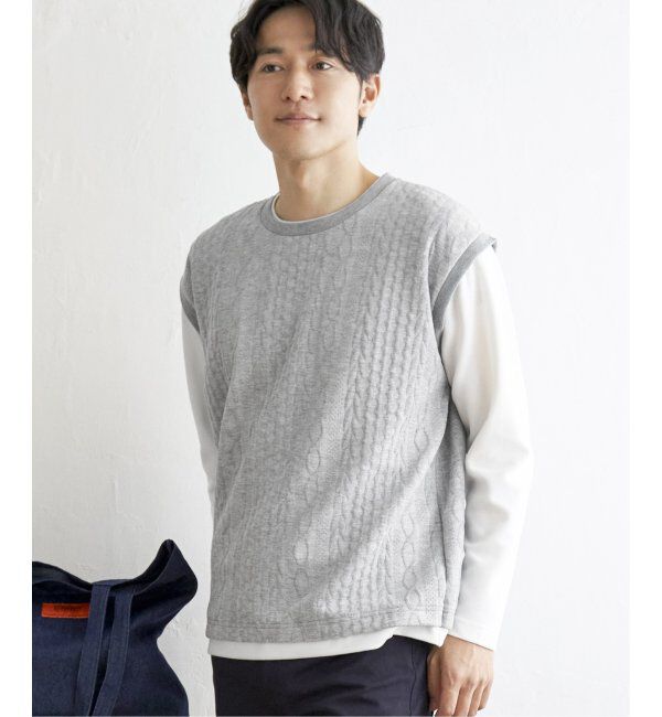 ikka「フクレジャガードフェイクベストロンT」|Tシャツ・カットソー|グレイ