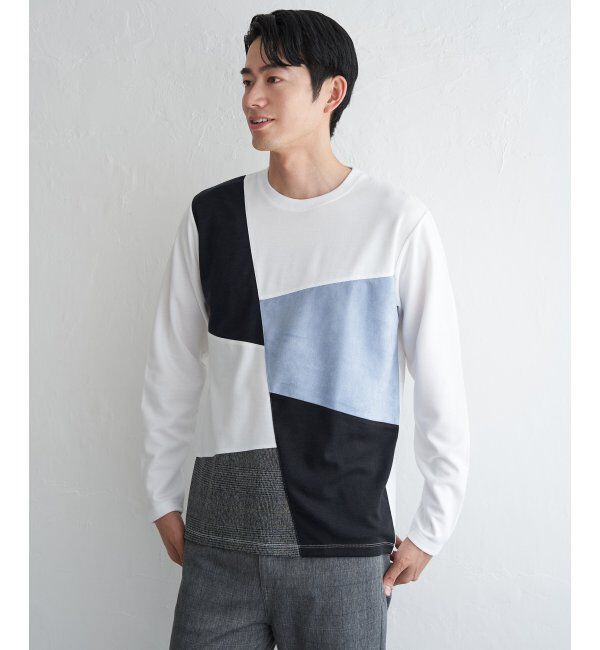 ikka「ブロックスチェックスエード切り替えロンT」|Tシャツ・カットソー|