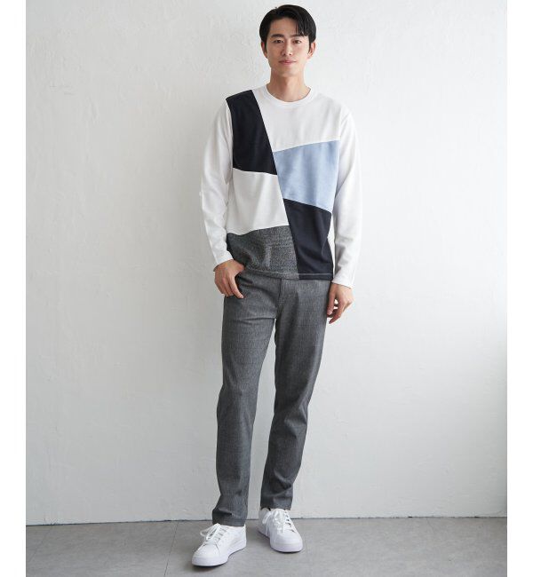 ikka「ブロックスチェックスエード切り替えロンT」|Tシャツ・カットソー|