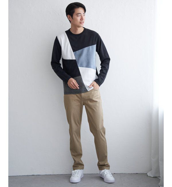 ikka「ブロックスチェックスエード切り替えロンT」|Tシャツ・カットソー|