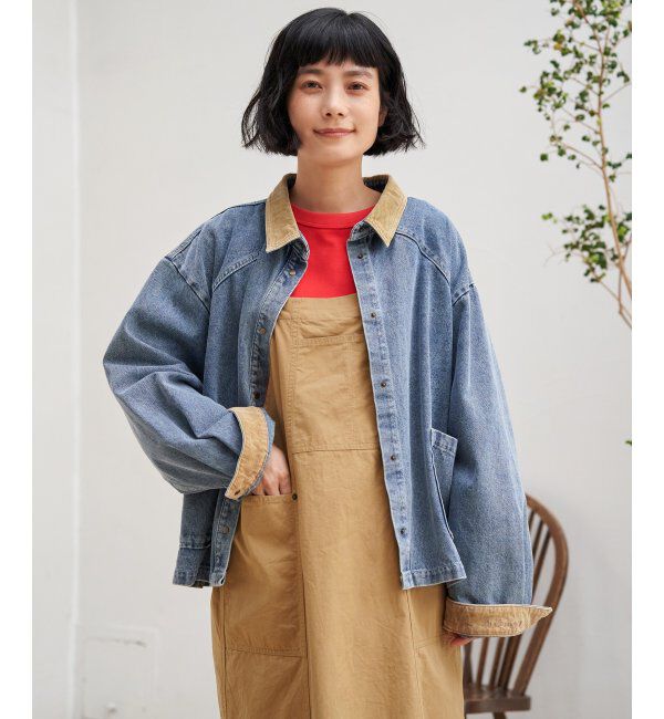 Lbc with Life「コール切り替えデニムジャケット」|ブルゾン・スタジャン|ブルー