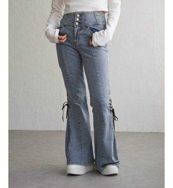 VENCE share style「サイドカットアウトリボンフレア」|デニム|