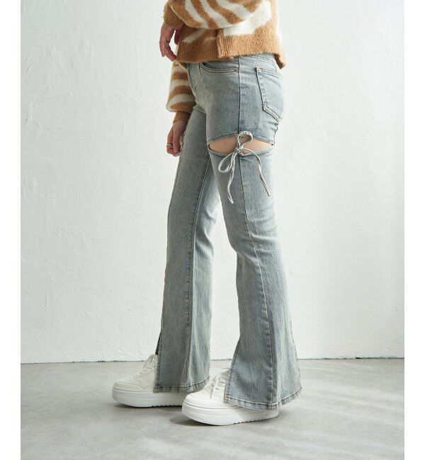 VENCE share style「サイドカットアウトフレアデニム」|デニム|