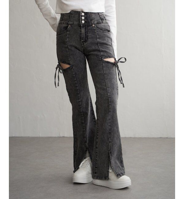 VENCE share style「サイドカットアウトフレアデニム」|デニム|