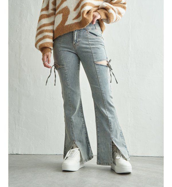 VENCE share style「サイドカットアウトフレアデニム」|デニム|