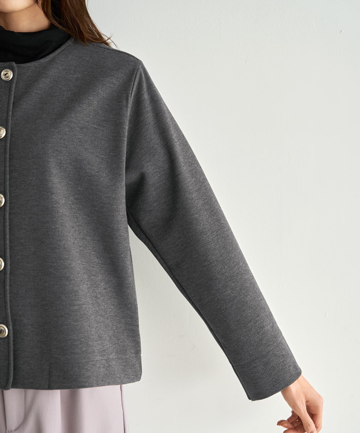 STYLE DELI「メタルボタンの柔らかノーカラージャケット」|ノーカラージャケット|