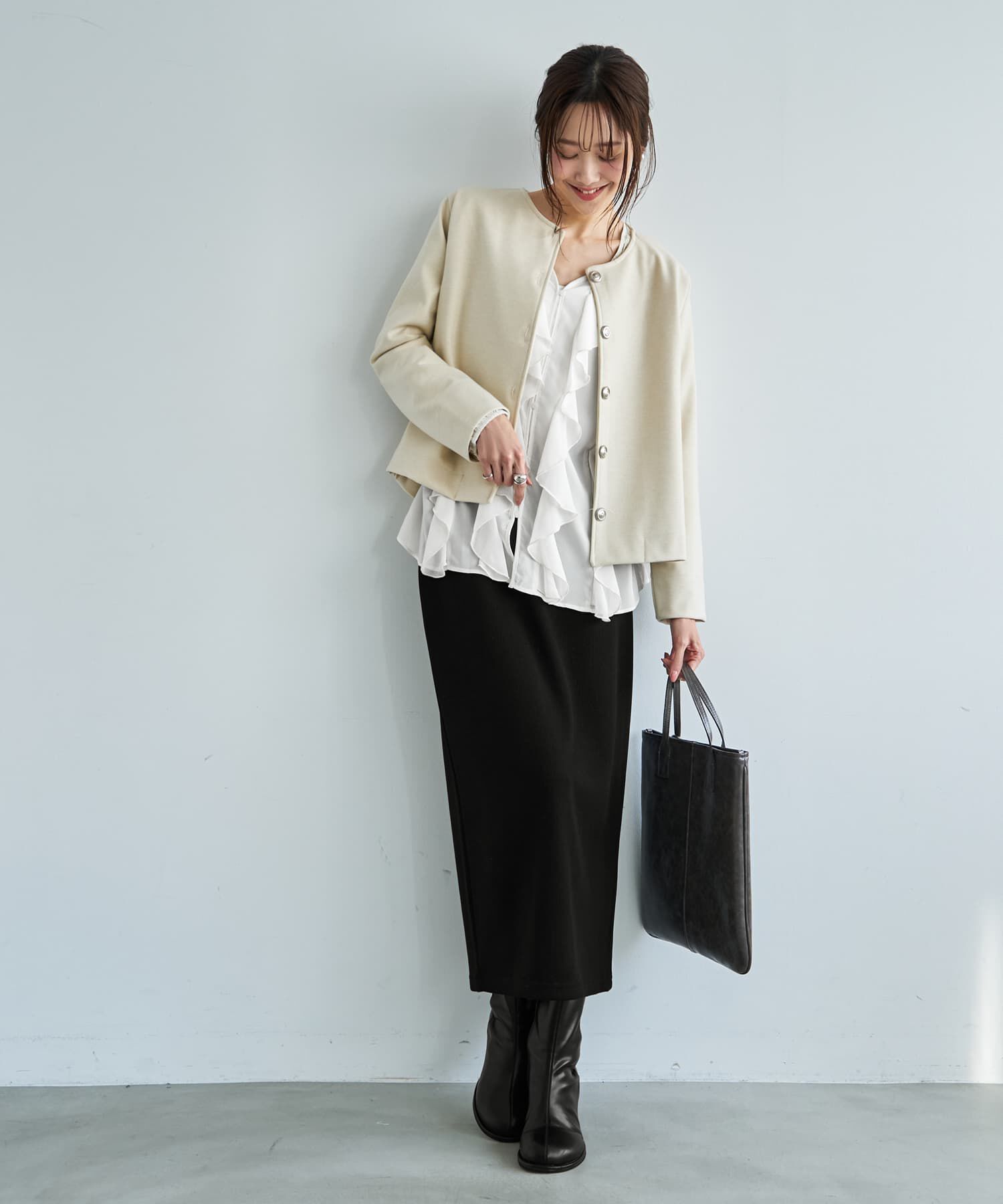 STYLE DELI「メタルボタンの柔らかノーカラージャケット」|ノーカラージャケット|