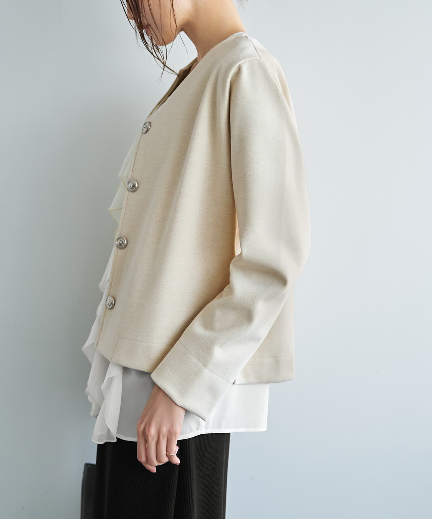 STYLE DELI「メタルボタンの柔らかノーカラージャケット」|ノーカラージャケット|