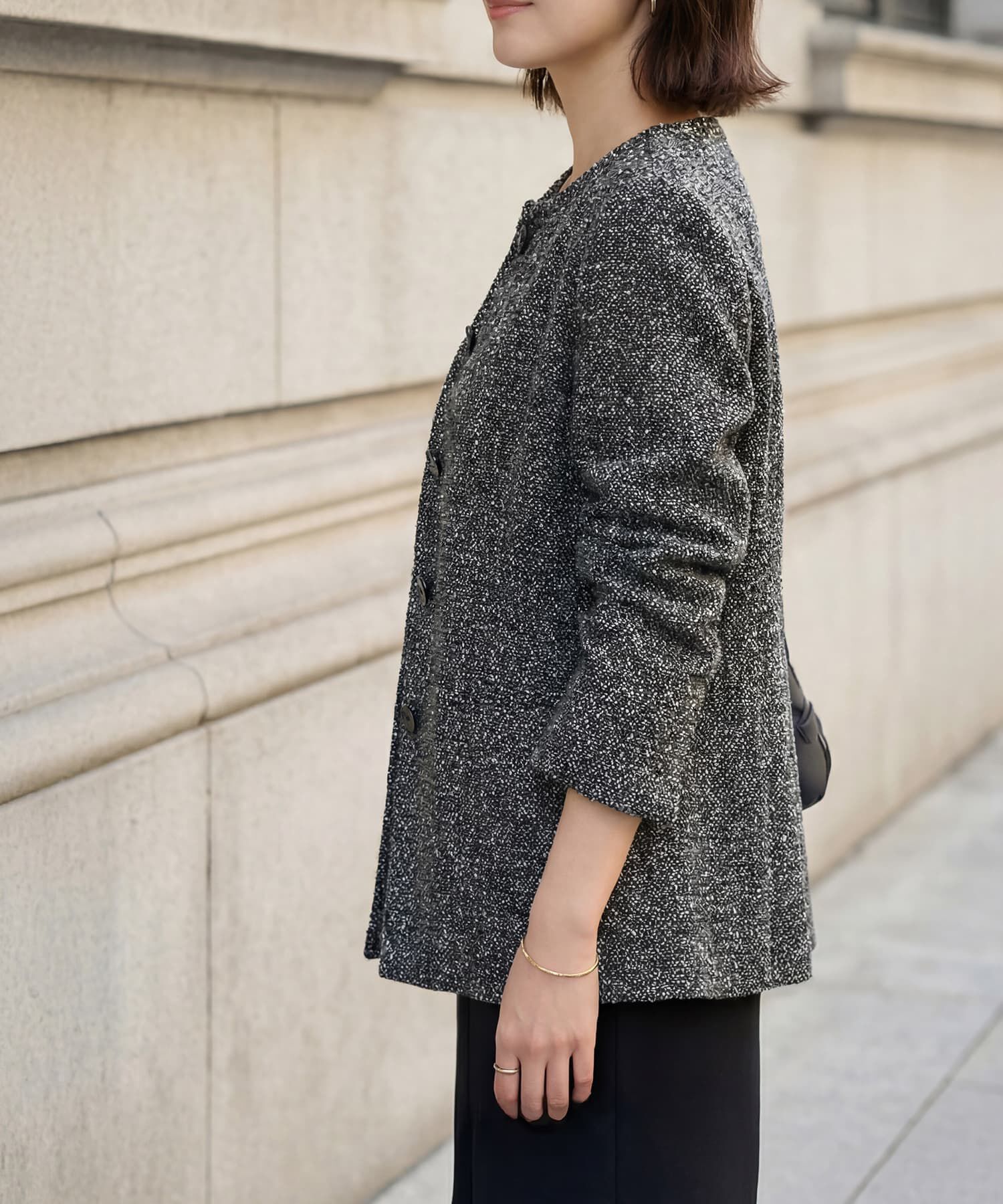 STYLE DELI「糸とばし柄織りノーカラージャケット」|ノーカラージャケット|