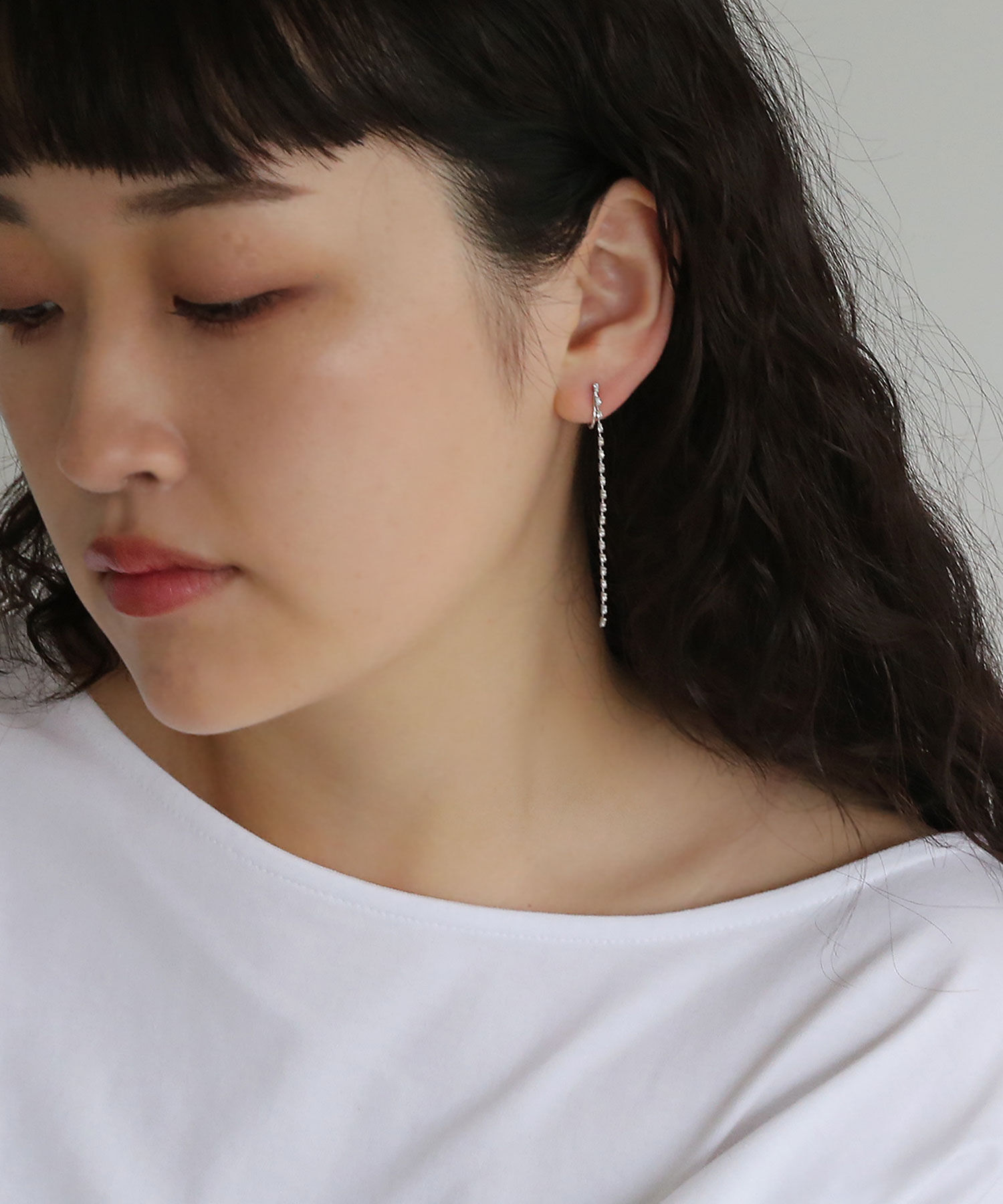  「ノンホール・ロングラインストーンイヤリング」|イヤリング|
