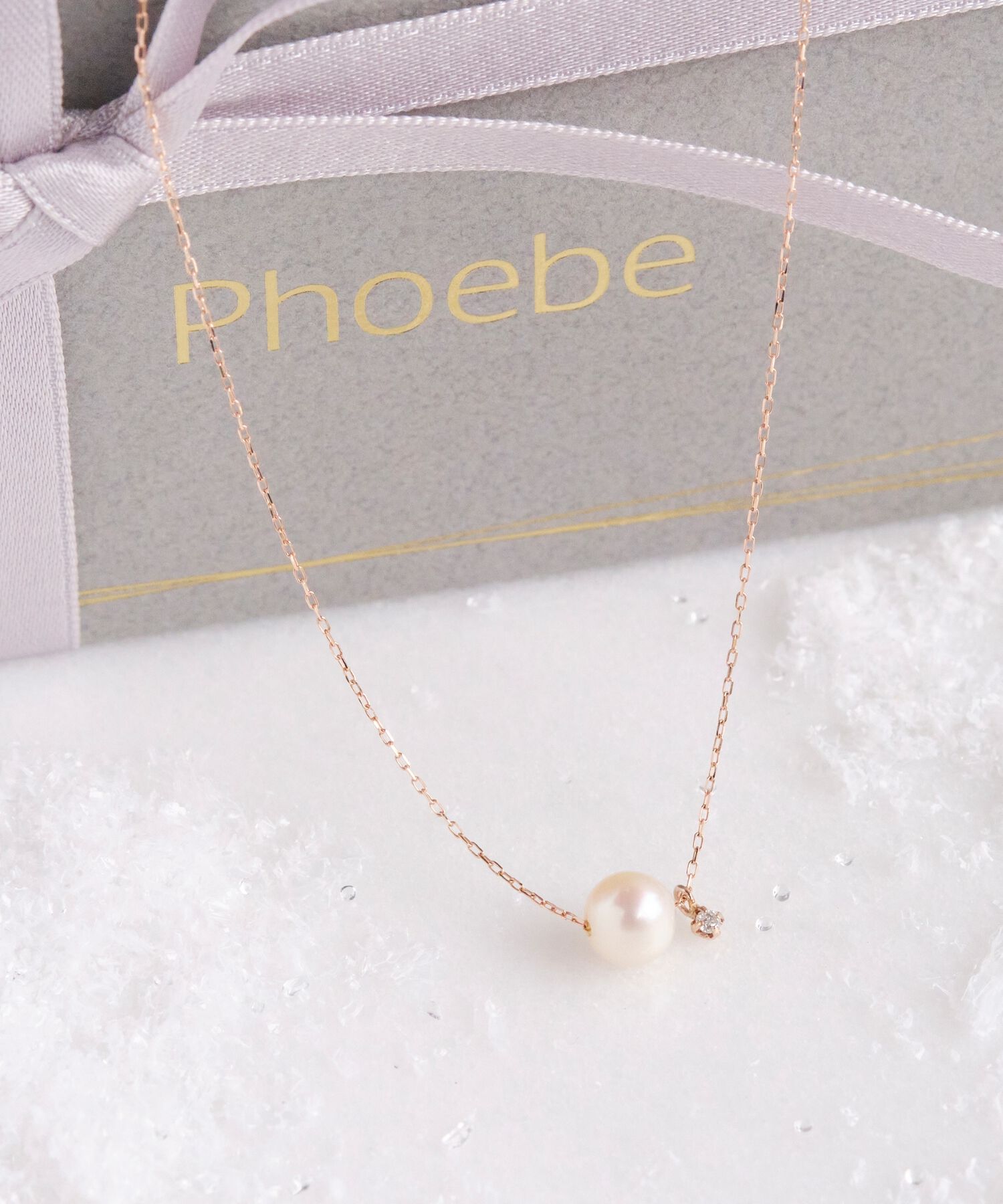 Phoebe「【K10】ワンドロップパールビジューネックレス　ローズゴールド/全長:40cm/BOX付き」|ネックレス|