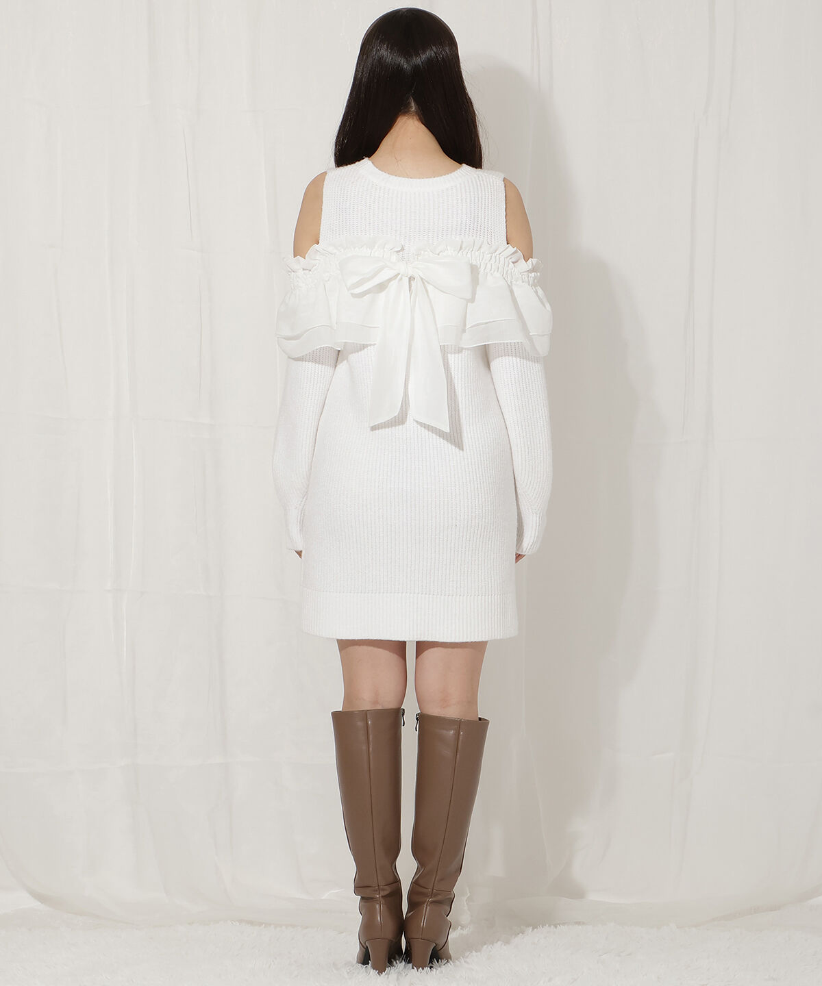 WILLSELECTION「バックリボンオフショルニットワンピース」|ワンピース|