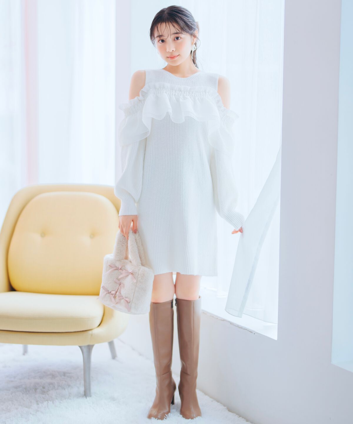 WILLSELECTION「バックリボンオフショルニットワンピース」|ワンピース|