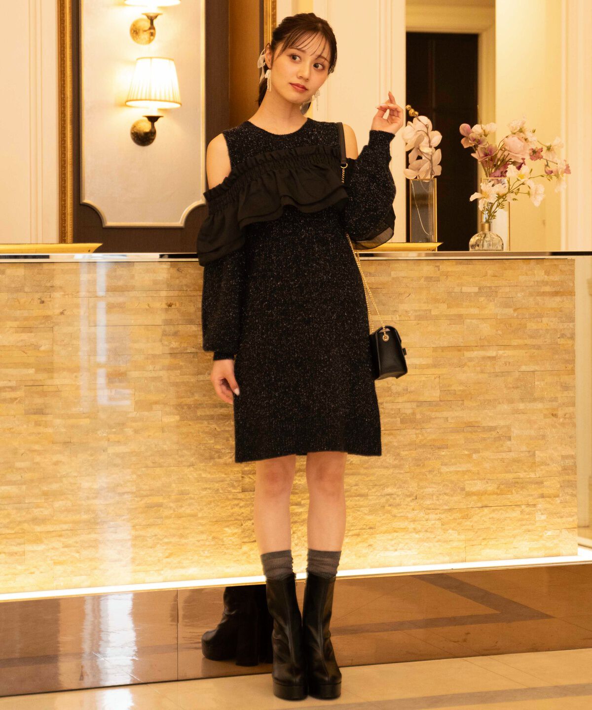 WILLSELECTION「バックリボンオフショルニットワンピース」|ワンピース|