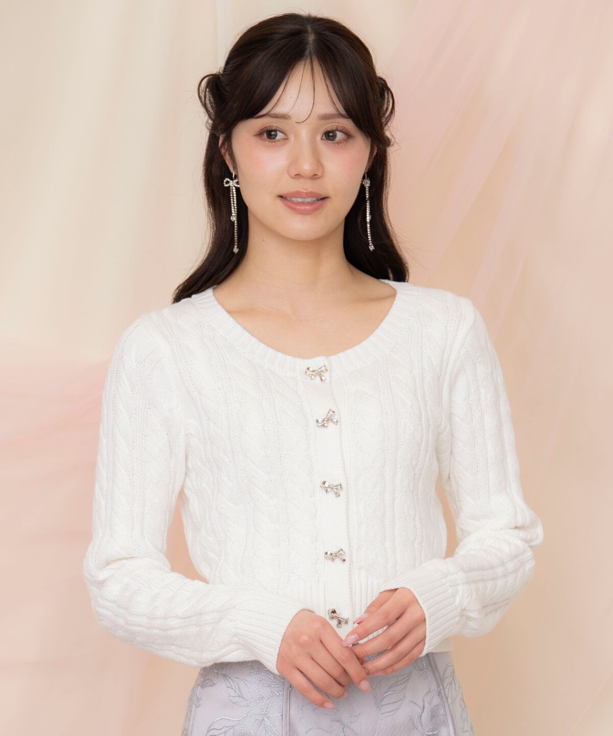 WILLSELECTION「ビジューリボンケーブルカーディガン」|カーディガン|