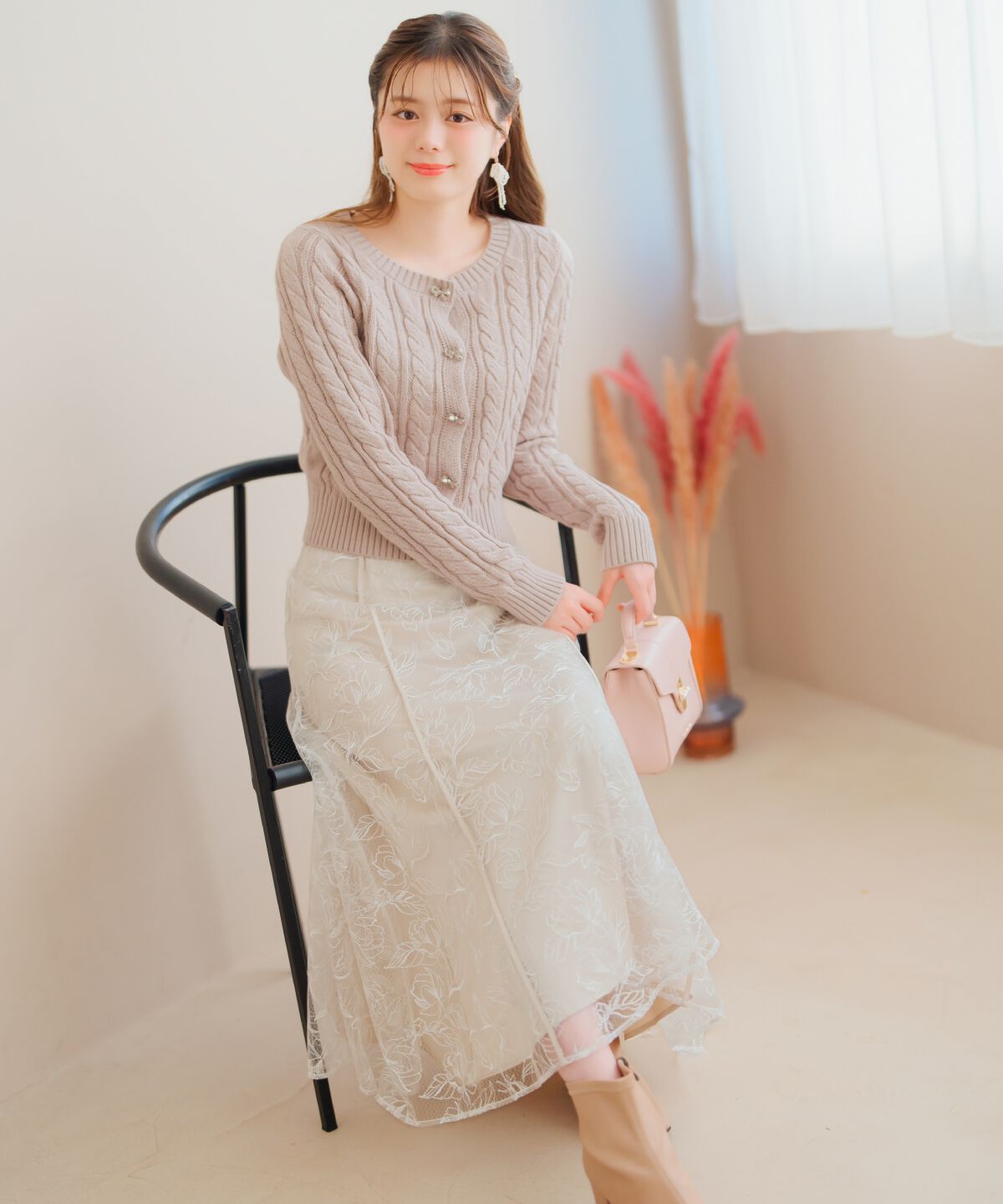 WILLSELECTION「ビジューリボンケーブルカーディガン」|カーディガン|