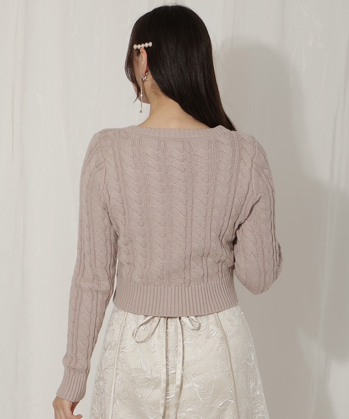 WILLSELECTION「ビジューリボンケーブルカーディガン」|カーディガン|