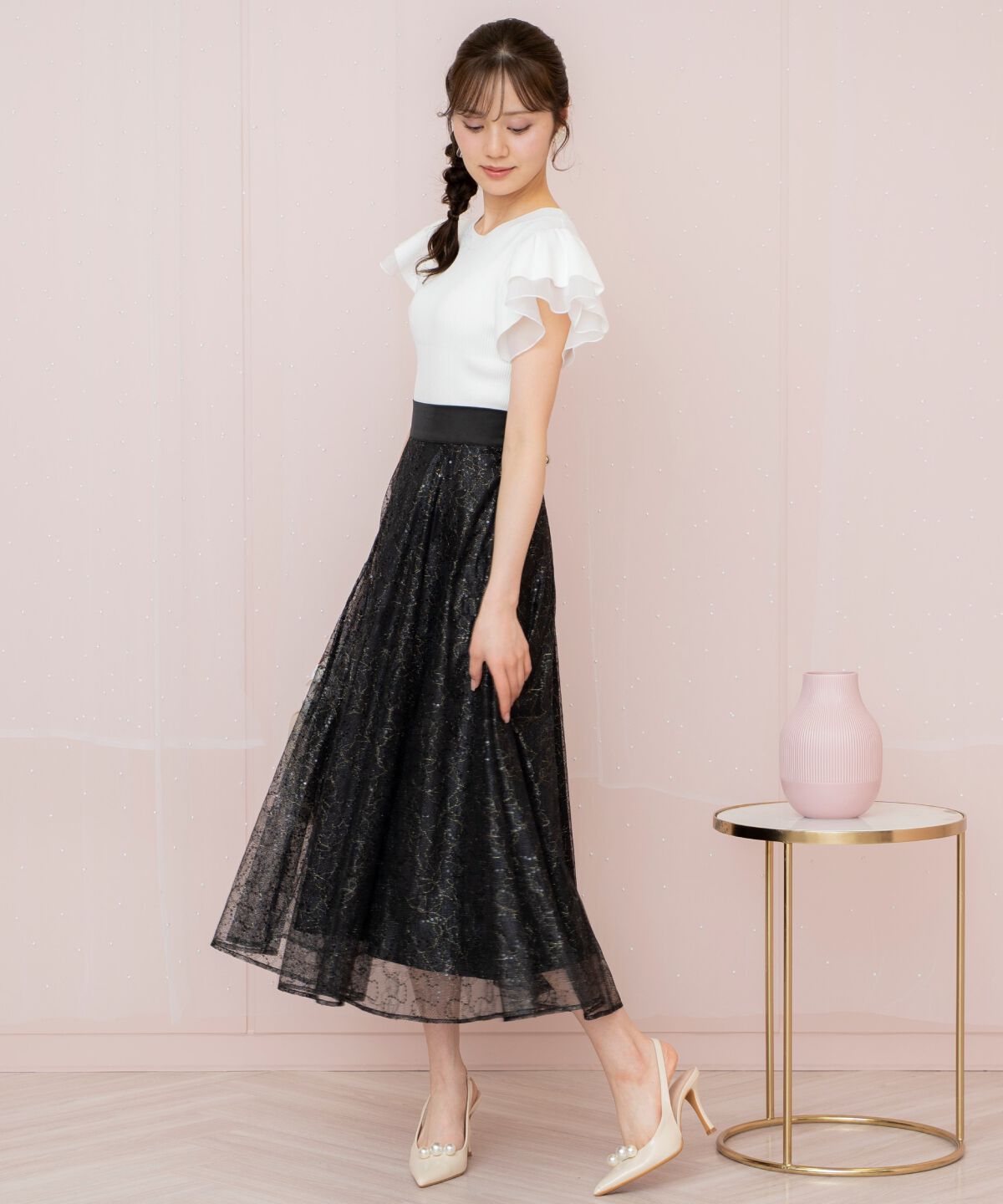WILLSELECTION「スパンコール付きチュールスカート」|フレア|