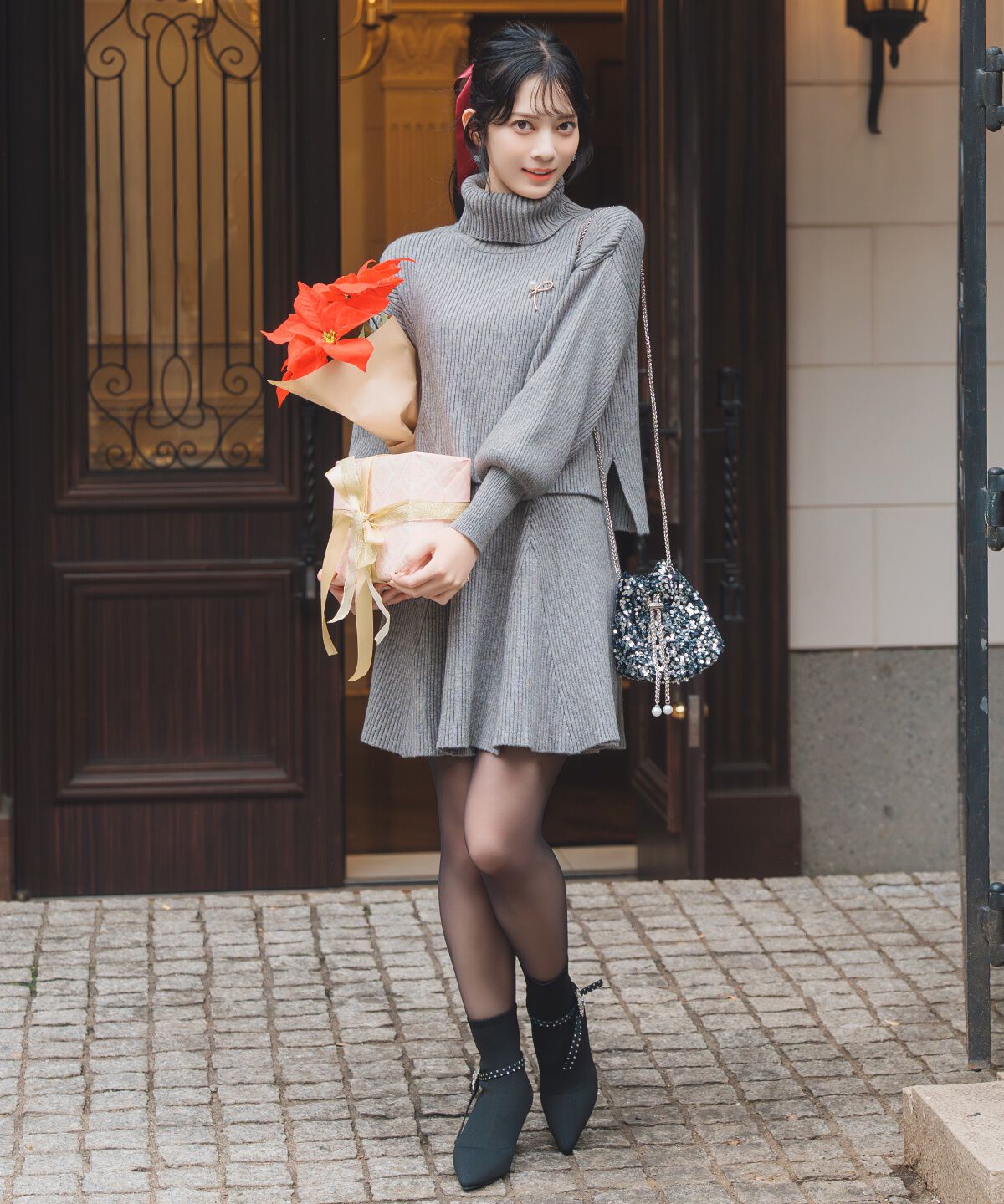 WILLSELECTION「オフタートル&times;スカートニットSETUP」|ワンピース|グレー