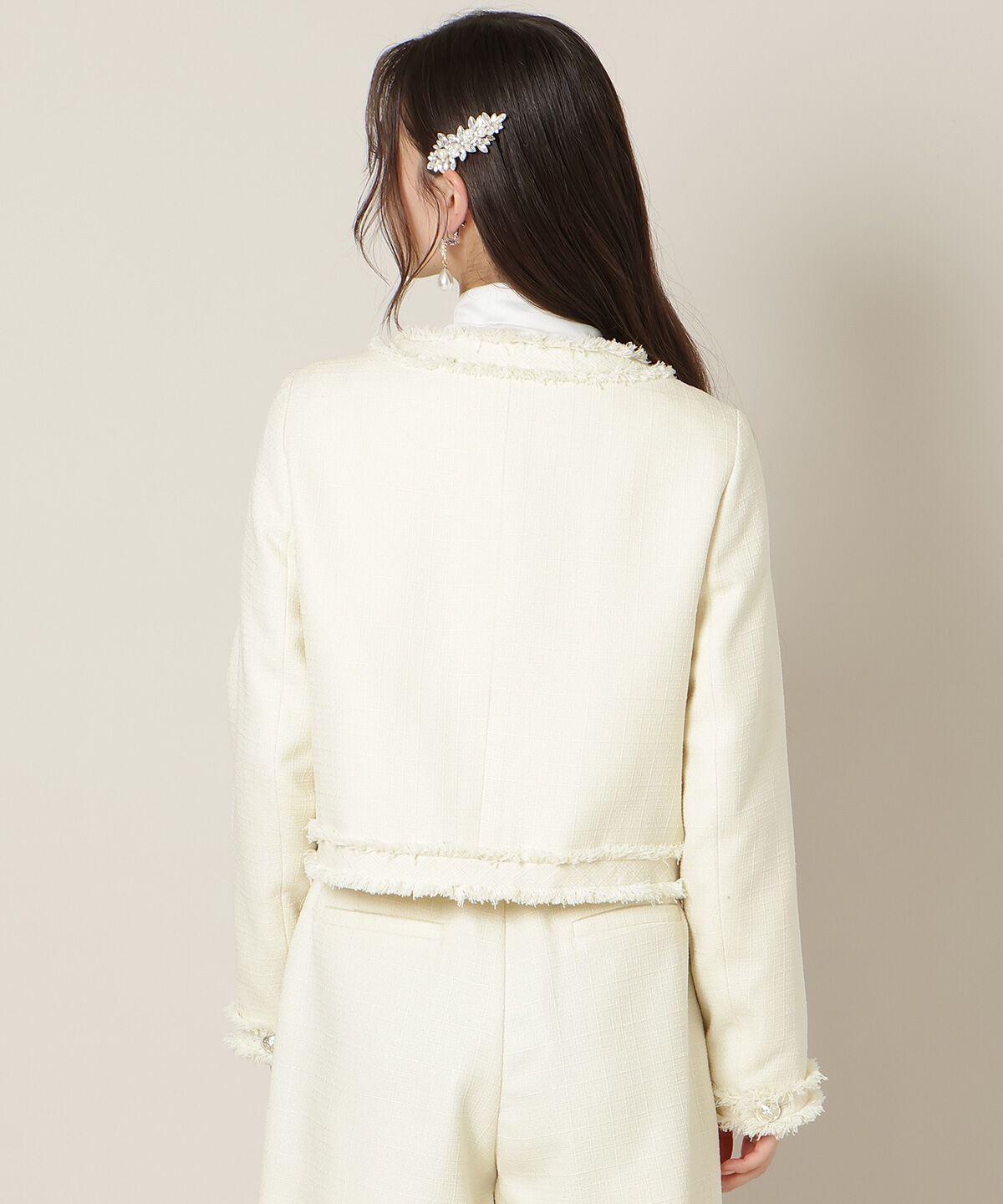 WILLSELECTION「ノーカラーフリンジツイードジャケット」|ノーカラージャケット|