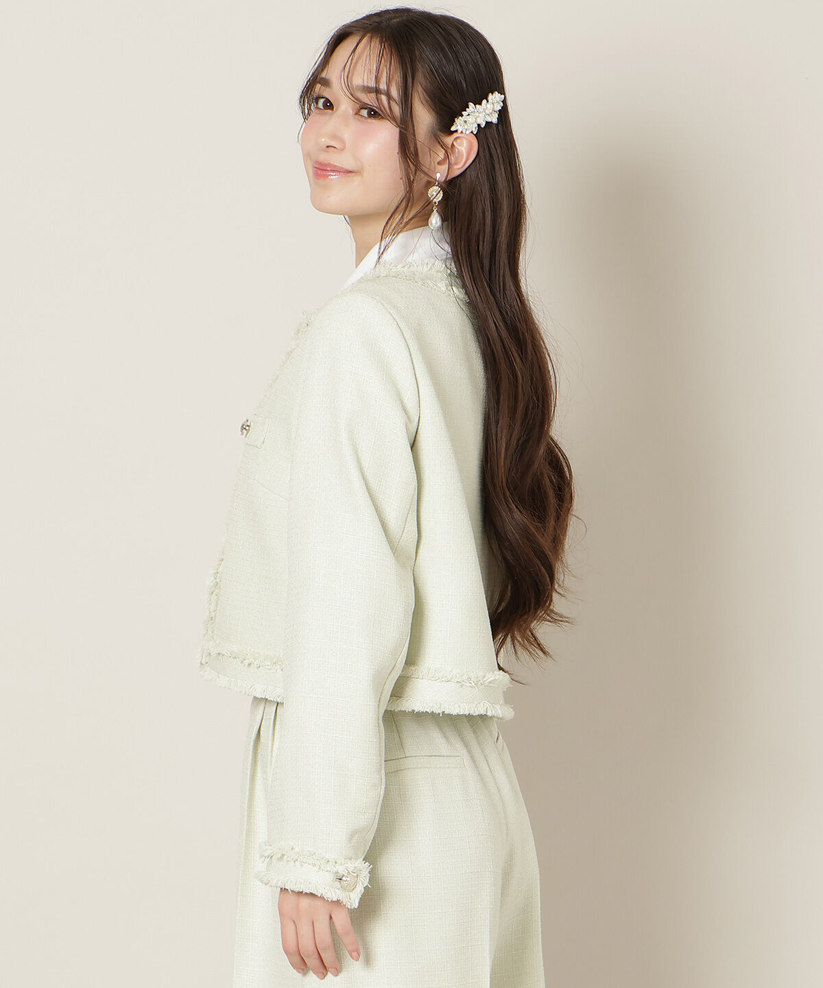 WILLSELECTION「ノーカラーフリンジツイードジャケット」|ノーカラージャケット|