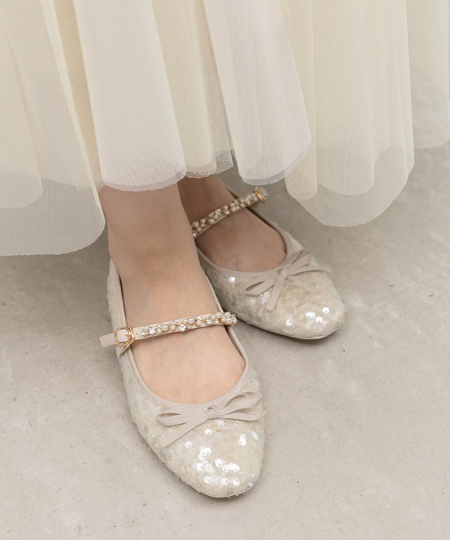  「ビジューストラップバレエシューズ」|パンプス|