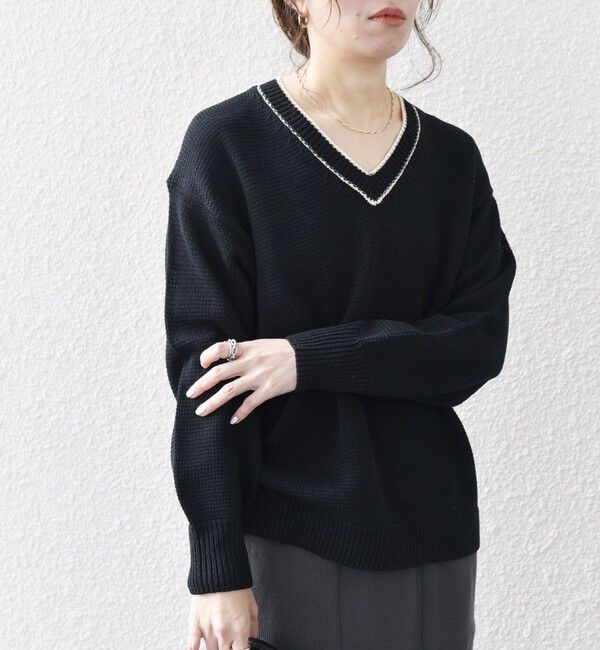 SHIPS any「SHIPS any:〈手洗い可能〉リリヤーン ライン Vネック ニット プルオーバー」|ニット・セーター|