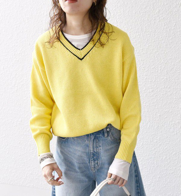 SHIPS any「SHIPS any:〈手洗い可能〉リリヤーン ライン Vネック ニット プルオーバー」|ニット・セーター|