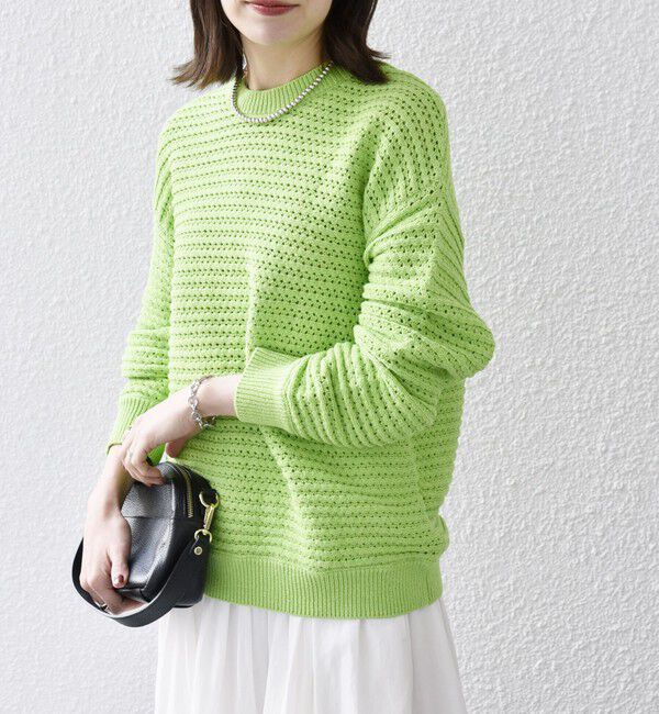 SHIPS any「SHIPS any: メッシュ ルーズ クルーネック ニット プルオーバー」|ニット・セーター|ライトグリーン