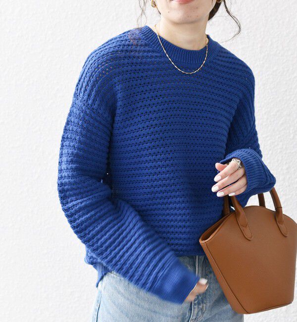 SHIPS any「SHIPS any: メッシュ ルーズ クルーネック ニット プルオーバー」|ニット・セーター|