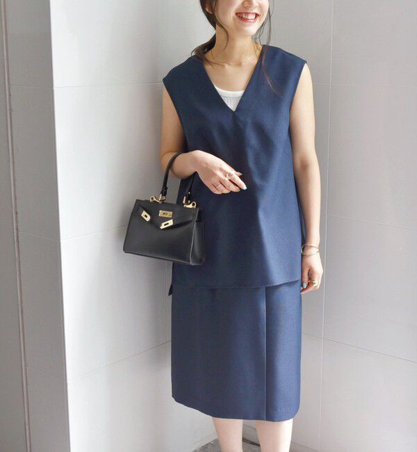 SHIPS any「SHIPS any:〈洗濯機可能〉リネンライク ブラウス &times; キュロットパンツ セットアップ」|キュロット|ネイビー