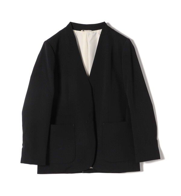 SHIPS for women「SHIPS Primary Navy Label: セミ フォーマル 梳毛 カラーレス ジャケット（セットアップ対応）」|ノーカラージャケット|ブラック