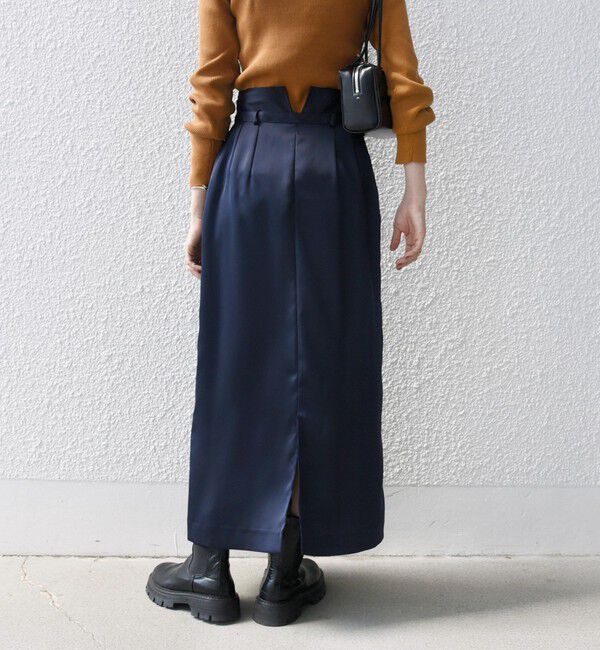 SHIPS any「SHIPS any:〈手洗い可能〉サテン ラップデザイン ロング タイト スカート」|タイト|