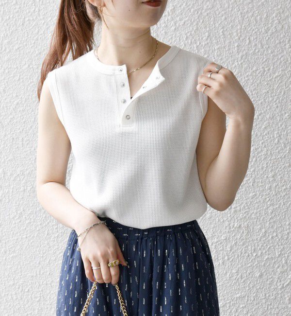 SHIPS any「SHIPS any:〈洗濯機可能〉ワッフル ヘンリーネック 2WAY ノースリーブ TEE」|タンクトップ|