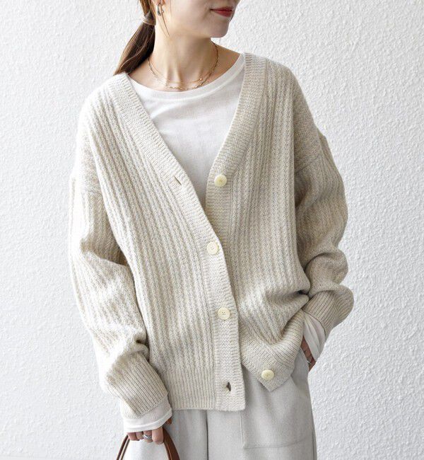 SHIPS any「SHIPS any: リブ タック編み Vネック ルーズ ニット カーディガン」|カーディガン|