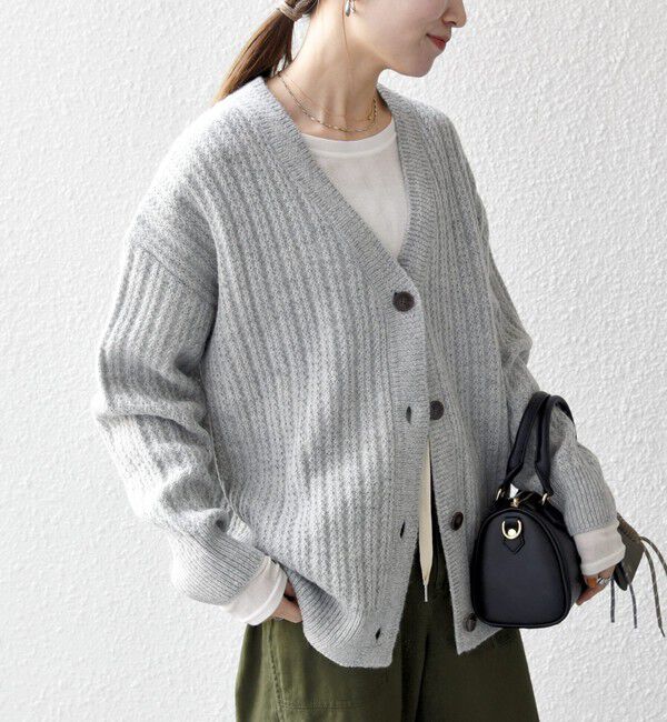 SHIPS any「SHIPS any: リブ タック編み Vネック ルーズ ニット カーディガン」|カーディガン|