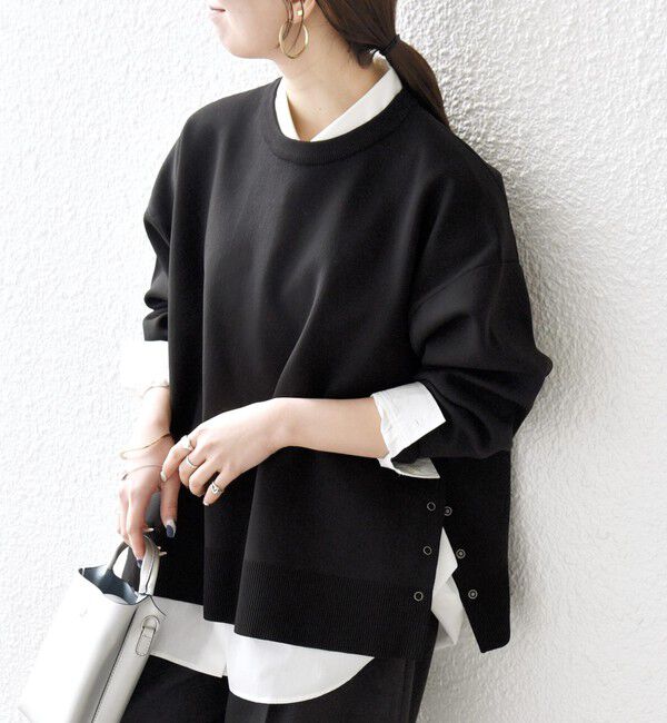 SHIPS any「SHIPS any:〈手洗い可能〉サイドスリット クルーネック ルーズ プルオーバー」|ニット・セーター|