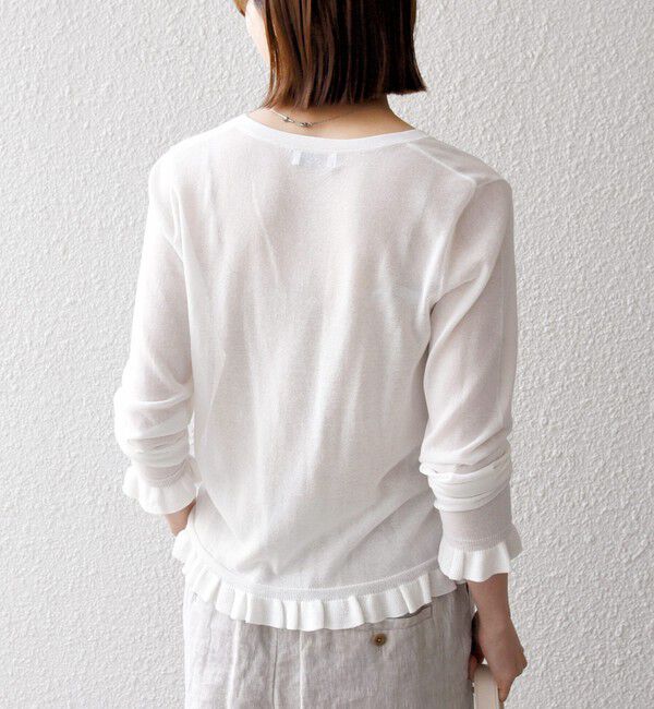 SHIPS any「SHIPS any:〈手洗い可能〉コットン ミックス シアー フリル カーディガン」|カーディガン|