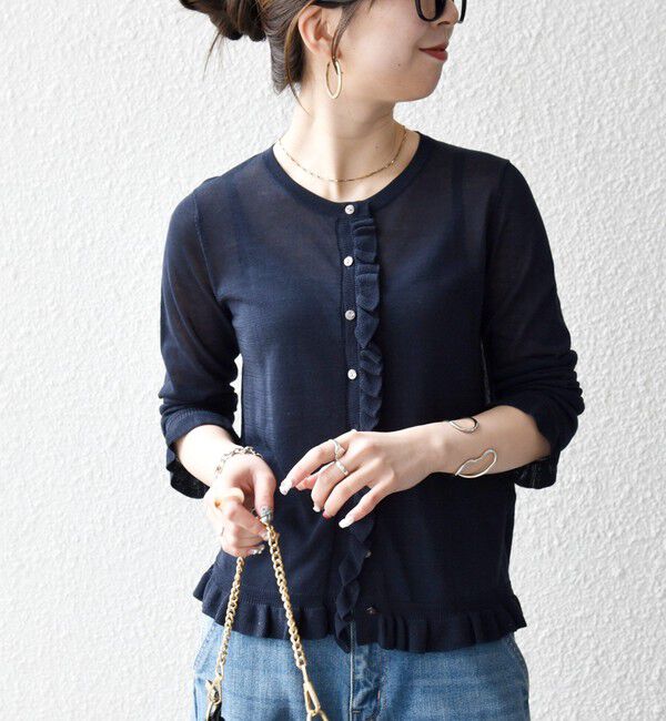 SHIPS any「SHIPS any:〈手洗い可能〉コットン ミックス シアー フリル カーディガン」|カーディガン|