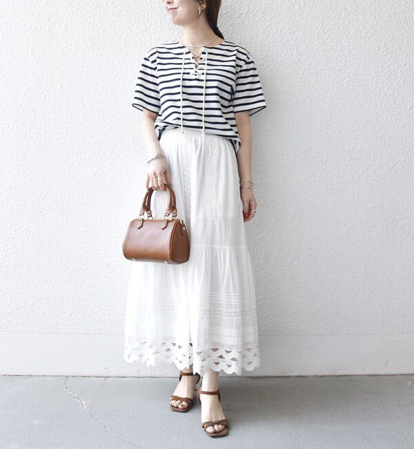 SHIPS any「SHIPS any:〈洗濯機可能〉マリンボーダー レースアップ ショートスリーブ TEE」|Tシャツ・カットソー|